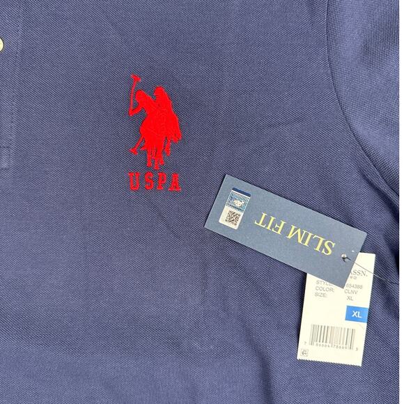 US Polo Assn. Pique Polo Shirt Mens Extra Large XL Slim Fit #3 Blue Red - Picture 3 of 5